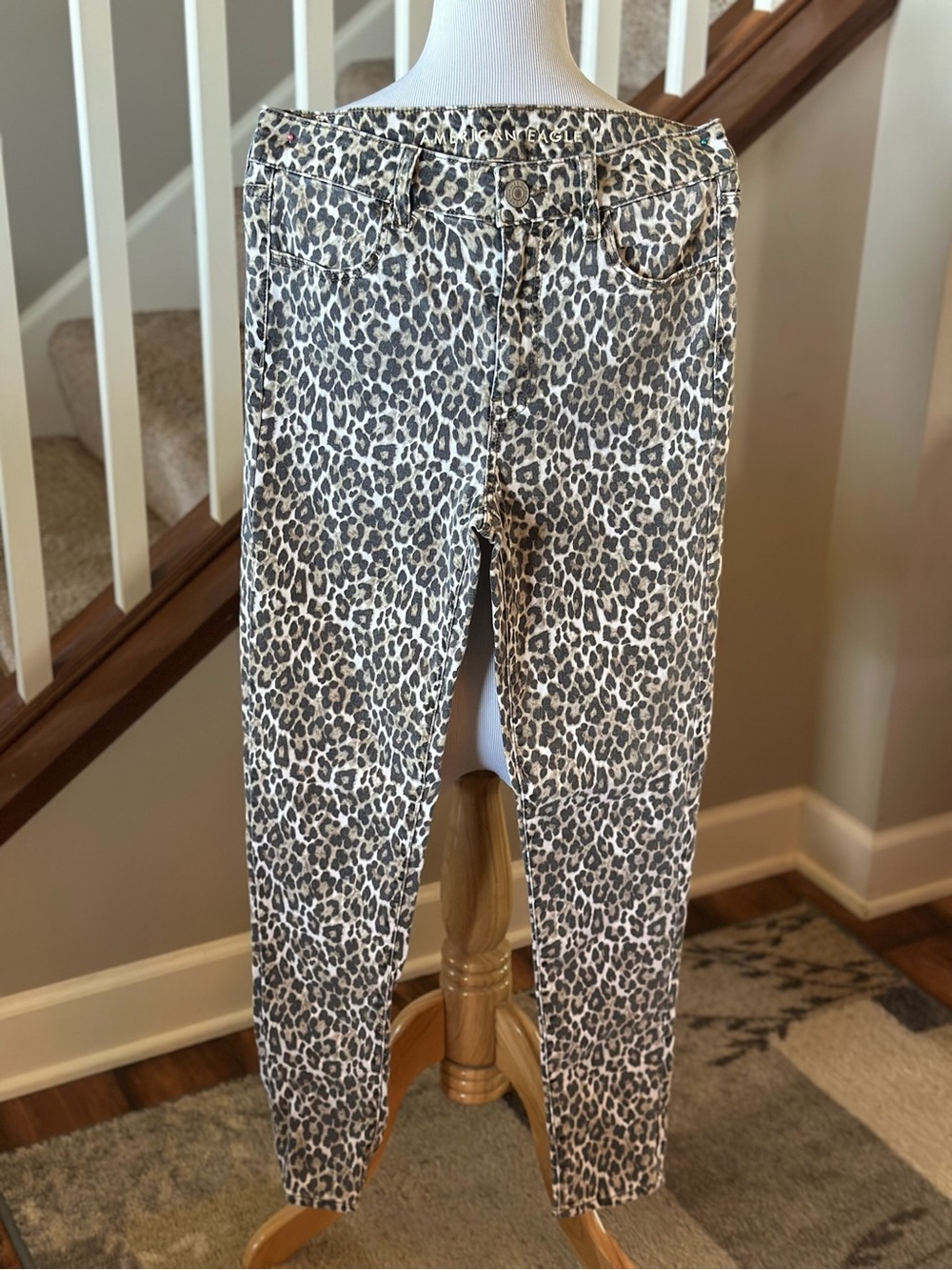 American Eagle Outfitters Leopard Print Skinny Jeans - Cream & Gray - N4003